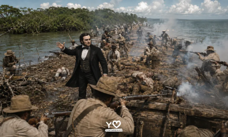 Recreación histórica de la Batalla de La Angostura en Puntarenas, vinculada con Juan Rafael Mora Porras en 1860.