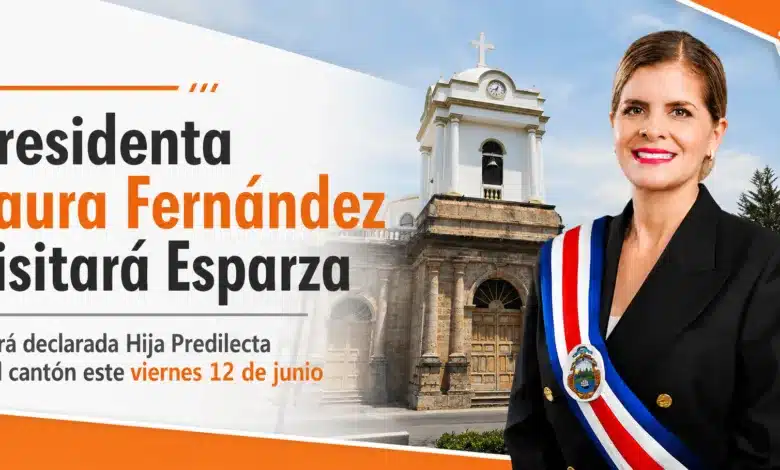 Presidenta Laura Fernández Delgado visitará Esparza para ser declarada Hija Predilecta del cantón.